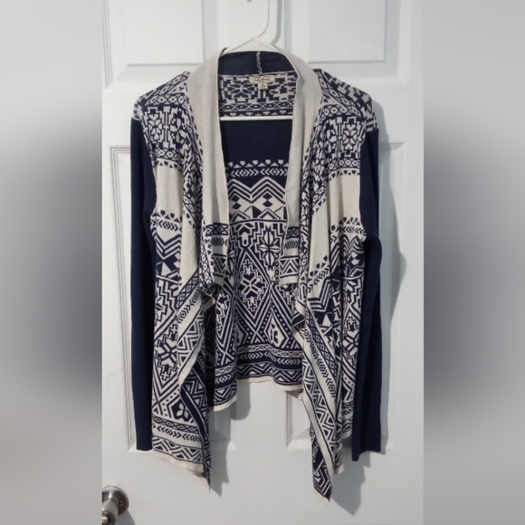 Lucky Brand Navy and Cream Patterned Cardigan - Picture 1 of 3